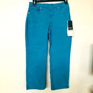 NYDJ Curves 360 Slim Straight Cropped Turquoise Blue Capris Jeans 2